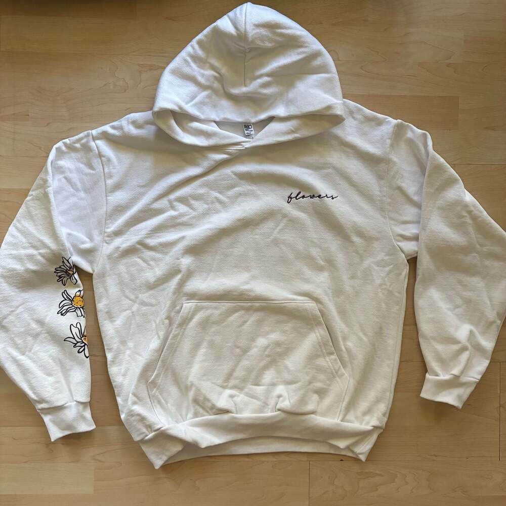 Los Angeles Apparel Heavy Fleece Flowers Lauren Spencer Smith White Hoodie L